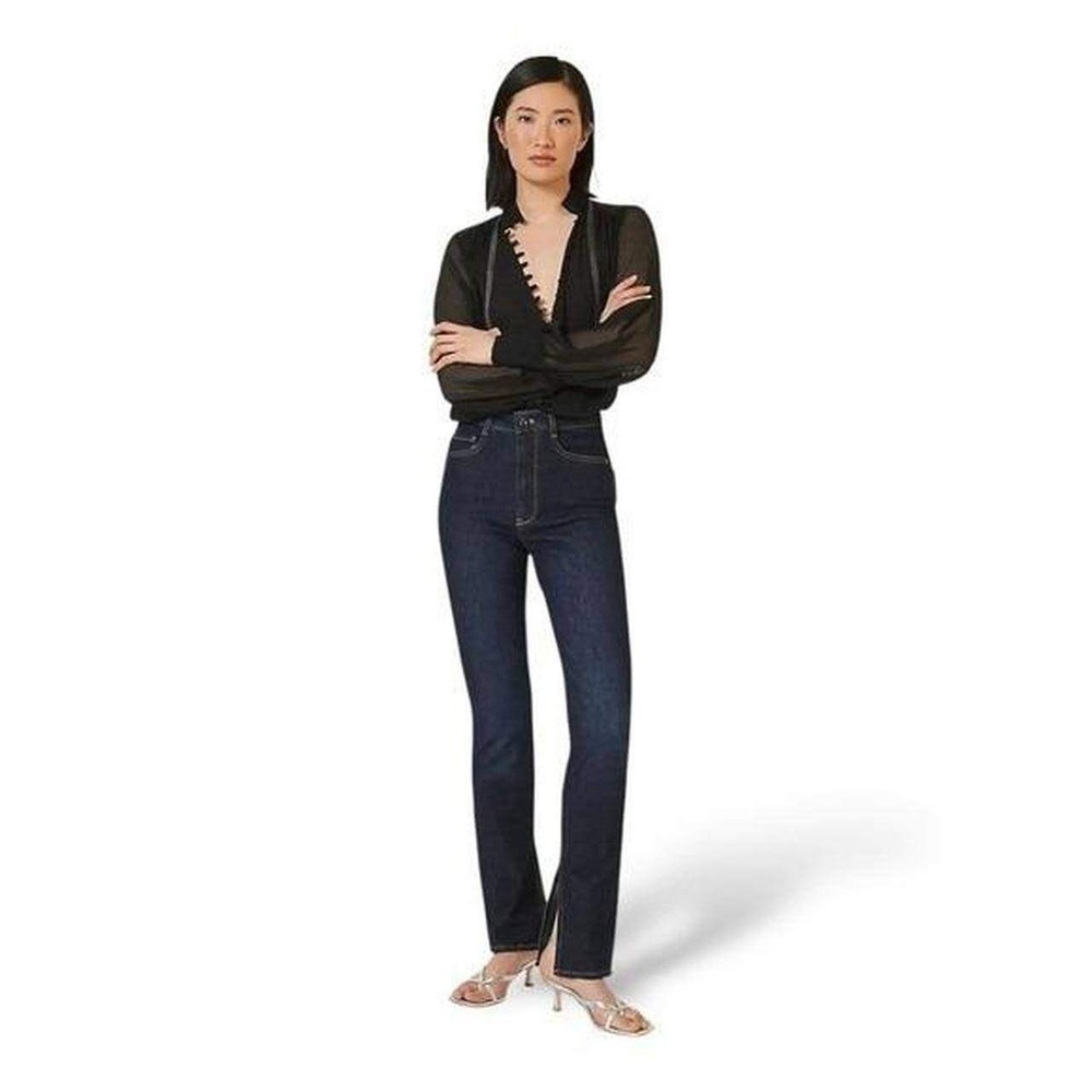 Pilcro Jeans Women 32 Dark Wash Straight Leg Side Slit High Rise Denim